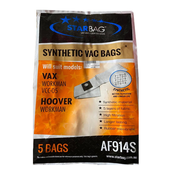 Starbag AF914S Synthetic Vacuum Cleaner Bags Crystalwhite Cleaning