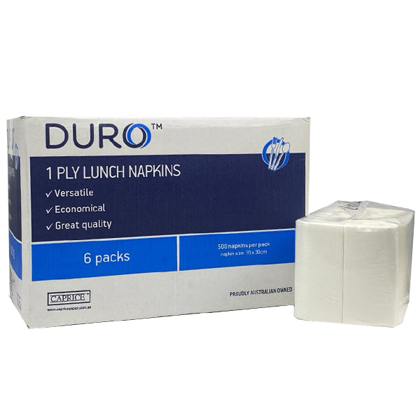 Caprice | Duro 1 Ply Lunch Napkins GT Fold (White) 3000 | Crystalwhite Cleaning Supplies Melbourne