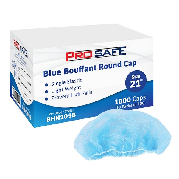 Austar Packaging | ProSafe Mob Round Cap Hair Net Blue 21 Inches Bouffant | Crystalwhite Cleaning Supplies Melbourne