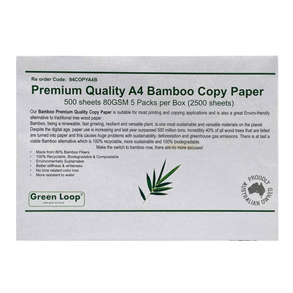 Premium Quality A4 Bamboo Copy Paper Box of 5 Reams 500 sheets 80GSM | Crystalwhite Cleaning Supplies Melbourne