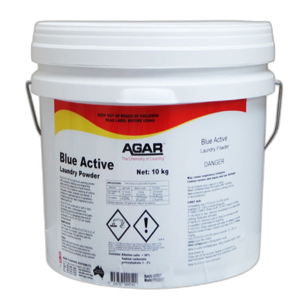 Agar | Blue Active 10Kg Laundry Powder | Crystalwhite Cleaning Supplies Melbourne