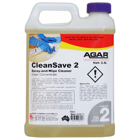 Agar | Cleansave 2 Spray and Wipe Cleaner 2.5Lt | Crystalwhite Cleaning Supplies Melbourne