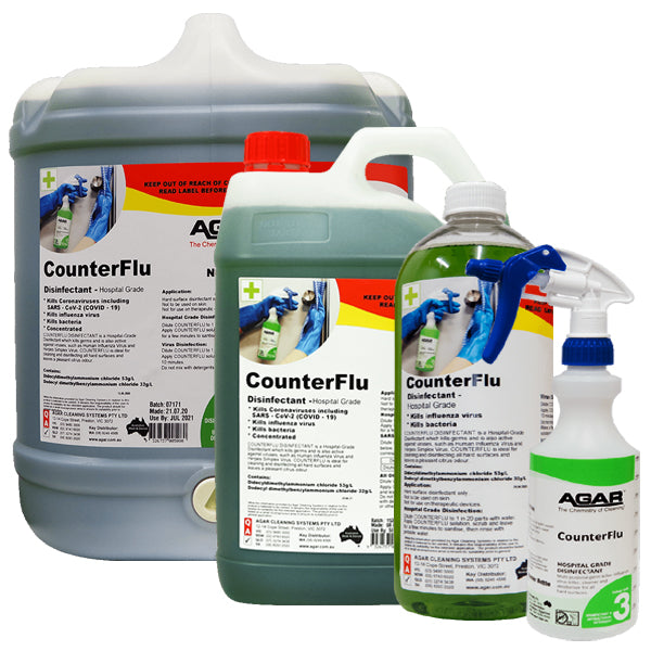 Agar | Counter Flu Hospital Grade Disinfectant | Crystalwhite Cleaning Supplies Melbourne