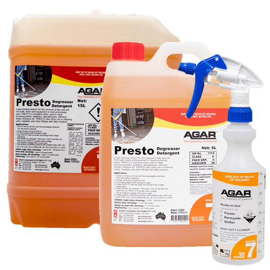 Agar | Presto Degreaser Detergent Group | Crystalwhite Cleaning Supplies Melbourne