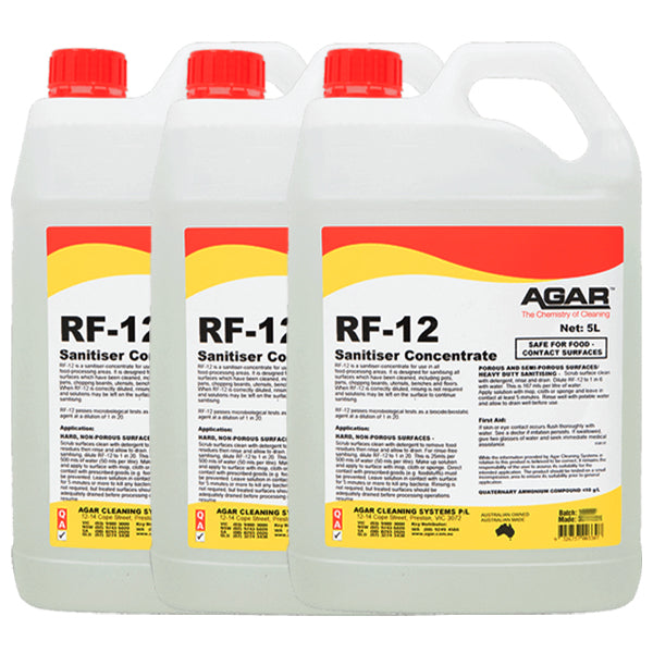 Agar | RF12 No Rinsing Sanitiser Concentrate 5Lt | Crystalwhite Cleaning Supplies Melbourne