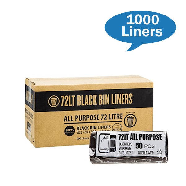 All Purpose 72Lt Black Bin Liners Rolls