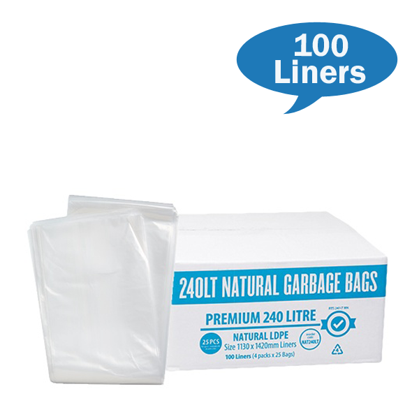 Austar Packaging | Premium Clear 240Lt Rubbish Bin Liner | Crystalwhite Cleaning Supplies Melbourne