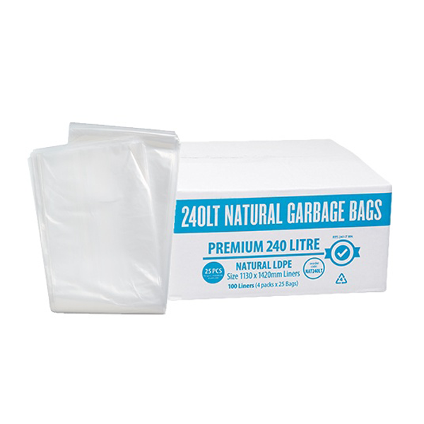 Austar Packaging | Premium Clear 240Lt Rubbish Bin Liner | Crystalwhite Cleaning Supplies Melbourne