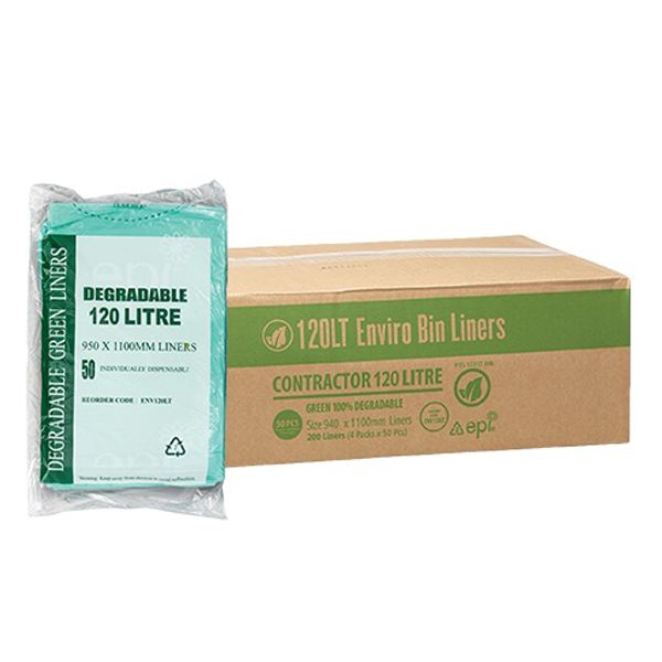 Austar Packaging | Green 100% Degradable 120 Lt Rubbish Bin Bags Liner | Crystalwhite Cleaning Supplies Melbourne