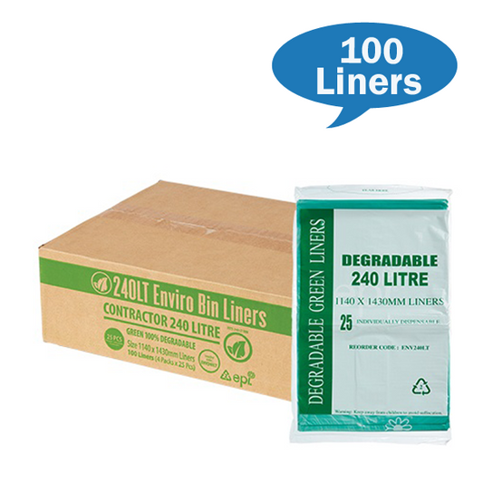 Austar Packaging | Green 100% Degradable EPI 240 Lt Rubbish Bin Bags Liner | Crystalwhite Cleaning Supplies Melbourne