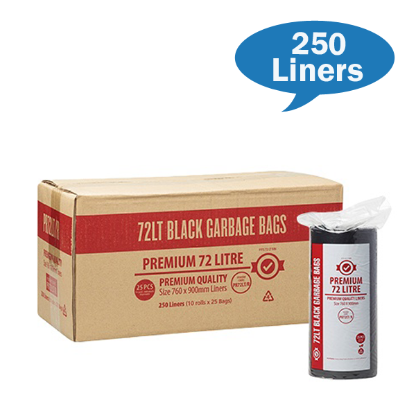 Austar Packaging | Premium 72LTR Black Rubbish Bin Bags Liners Carton Quantity | Crystalwhite Cleaning Supplies Melbourne