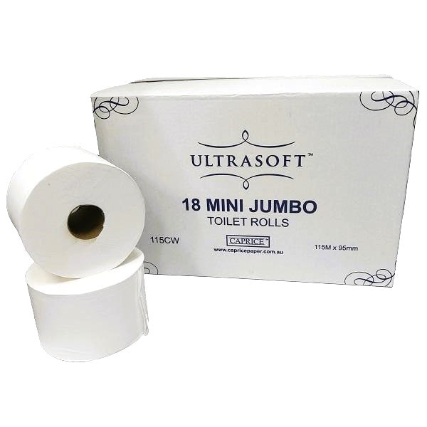 Caprice | Ultrasoft Mini Jumbo Toilet Paper Roll 115 metre | Crystalwhite Cleaning Supplies Melbourne