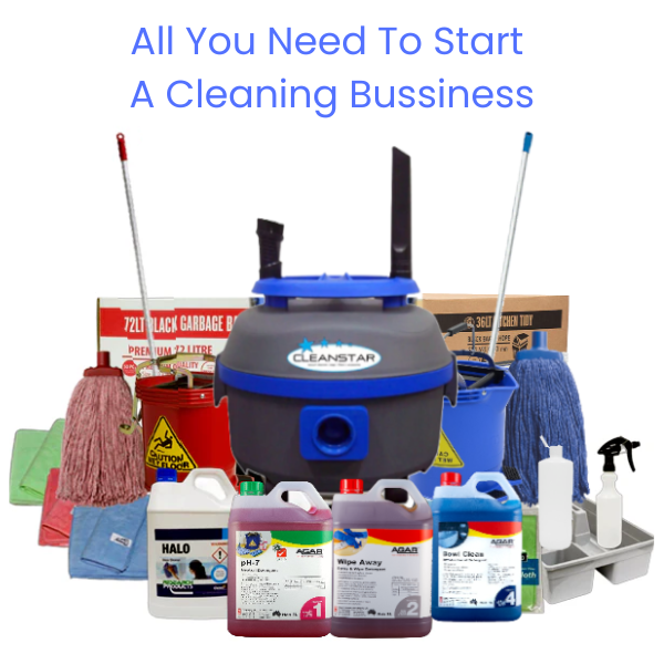 Crystalwhite Cleaning Supplies | Cleaning Start-up Kit with Housemaid Pull Along Vacuum Cleaner | Crystalwhite Cleaning Supplies Melbourne