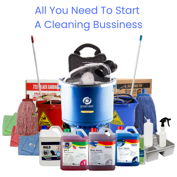 Crystalwhite Cleaning Supplies | Cleaning Start-up Kit with Pacvac Superpro Backpack Vacuum | Crystalwhite Cleaning Supplies Melbourne