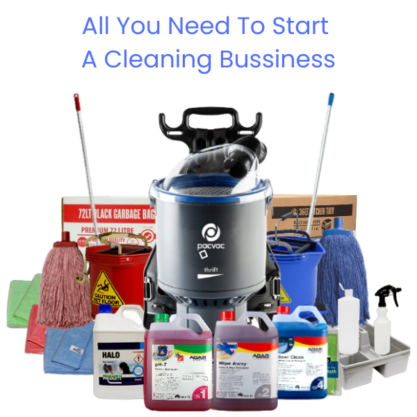 Crystalwhite Cleaning Supplies | Cleaning Start-up Kit  with Pacvac Thrift Vacuum | Crystalwhite Cleaning Supplies Melbourne