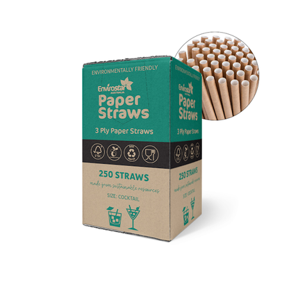 Envirostar | Paper Straws Premium 3 Ply Cocktail Kraft | Crystalwhite Cleaning Supplies Melbourne