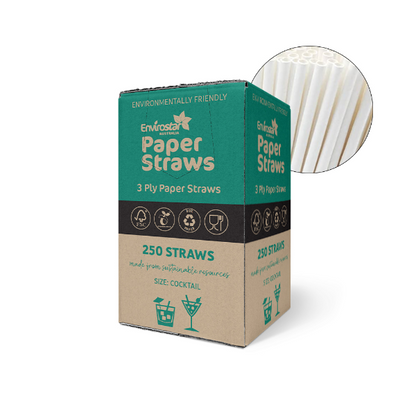 Envirostar | Paper Straws Premium 3 Ply Cocktail White | Crystalwhite Cleaning Supplies Melbourne