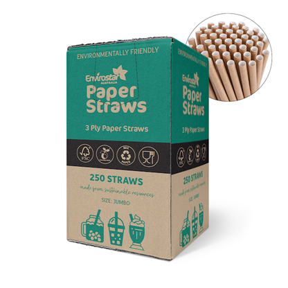 Envirostar | Paper Straws Premium 3 Ply Jumbo Kraft | Crystalwhite Cleaning Supplies Melbourne