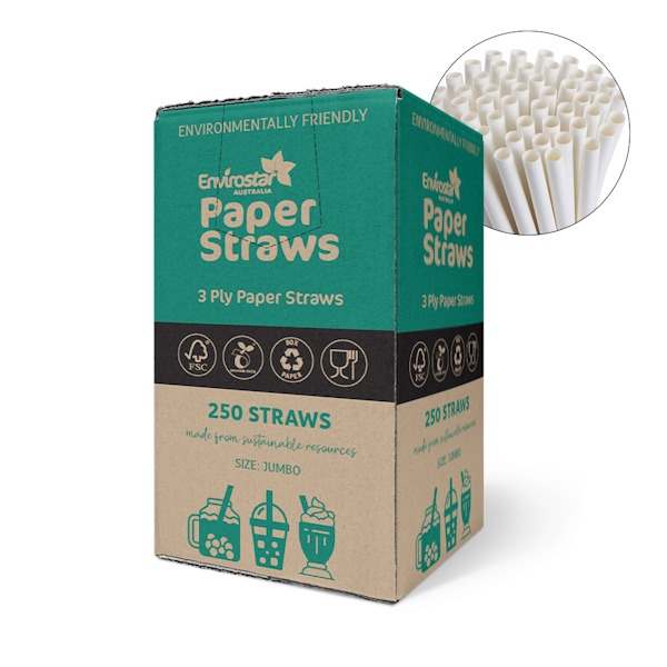 Envirostar | Paper Straws Premium 3 Ply Jumbo White | Crystalwhite Cleaning Supplies Melbourne