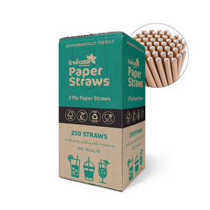 Envirostar | Paper Straws Premium 3 Ply Regular Kraft | Crystalwhite Cleaning Supplies Melbourne