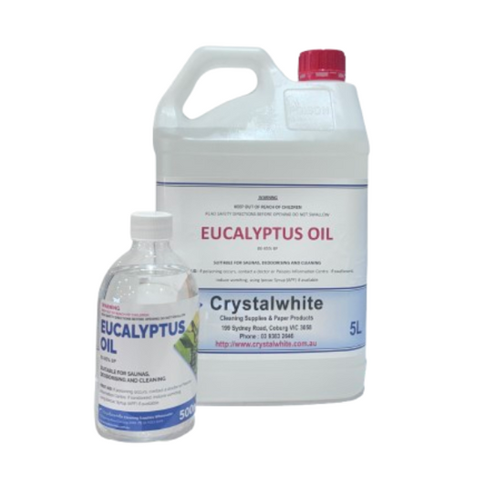 Crystalwhite Cleaning Supplies | Eucalyptus Oil 500ml and 5L | Crystalwhite Cleaning Supplies Melbourne