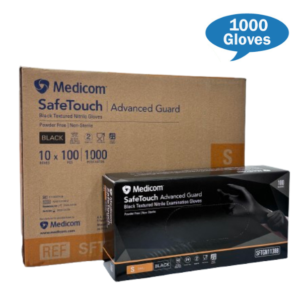 Medicom | Medicom Advance Guard Nitrile Gloves Black Powder Free Small Carton | Crystalwhite Cleaning Supplies Melbourne