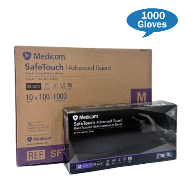 Medicom | Advance Guard Nitrile Gloves Black Powder Free Medium Carton | Crystalwhite Cleaning Supplies Melbourne