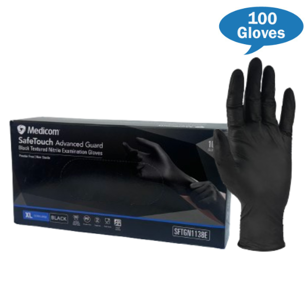 Medicom | Advance Guard Black Nitrile Powder Free Gloves XL | Crystalwhite Cleaning Supplies Melbourne