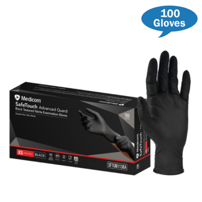 Medicom | Medicom Advance Guard Nitrile Gloves Black Powder Free Extra Small Carton | Crystalwhite Cleaning Supplies Melbourne