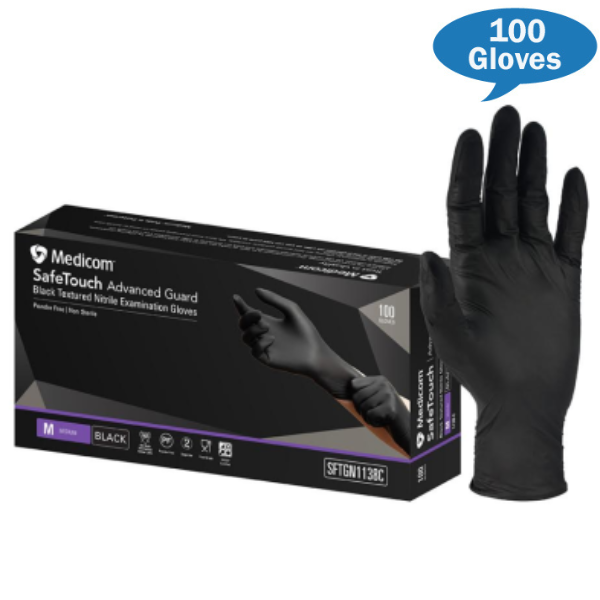 Medicom | Medicom Advance Guard Nitrile Gloves Black Powder Free | Crystalwhite Cleaning Supplies Melbourne