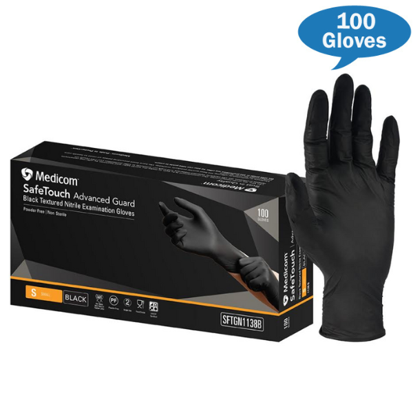 Medicom | Medicom Advance Guard Nitrile Gloves Black Powder Free | Crystalwhite Cleaning Supplies Melbourne