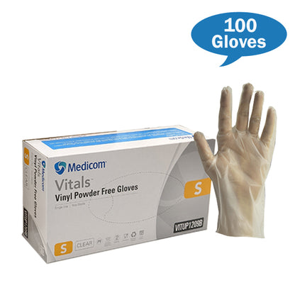 Medicom Vital Clear Vinyl Gloves Powdered Free Small Size Box | Crystalwhite Cleaning Supplies