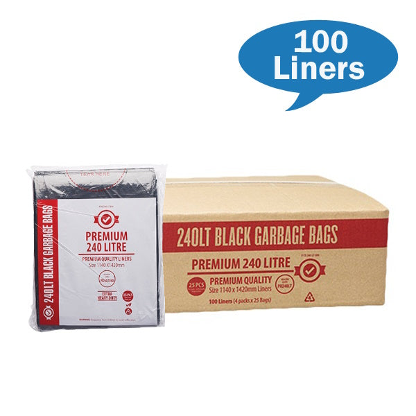 Austar Packaging | Premium Extra Heavy Duty 240Lt Black Bin Liners | Crystalwhite Cleaning Supplies Melbourne