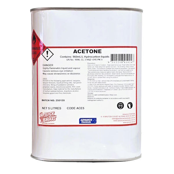 Quick Smart | Acetone 5L | Crystalwhite Cleaning Supplies Melbourne