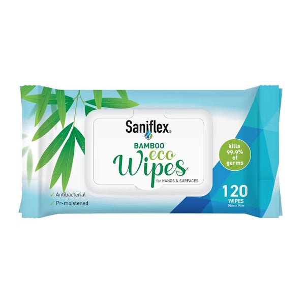 Saniflex | Bamboo Eco Wipes for Hands and Surfaces 120 Pack | Crystalwhite Cleaning Supplies Melbourne