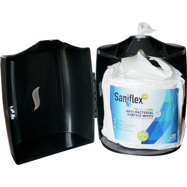 Saniflex | ABS Plastic Wall Mounted Wipe Dispenser Black | Crystalwhite Cleaning Supplies Melbourne