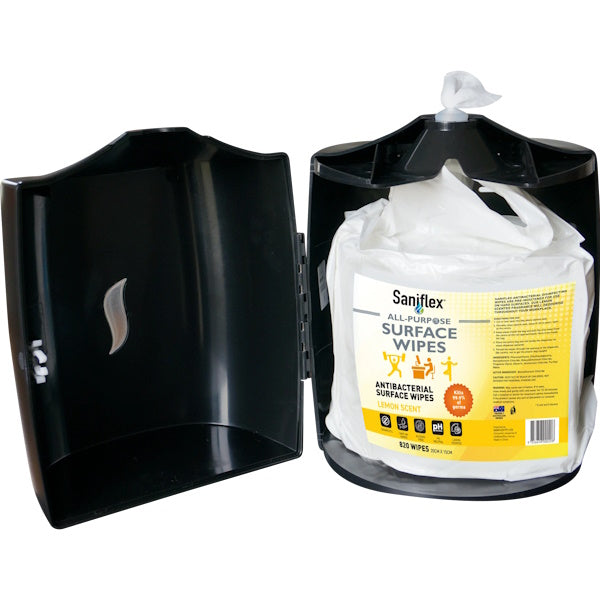 Saniflex | ABS Plastic Wall Mounted Wipe Dispenser Black | Crystalwhite Cleaning Supplies Melbourne