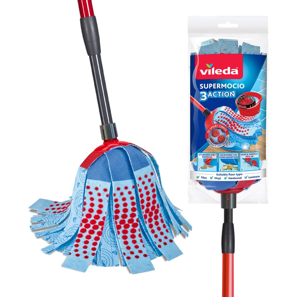 Oates | Vileda SuperMocio 3 Action Mop With Ext. Handle | Crystalwhite Cleaning Supplies Melbourne