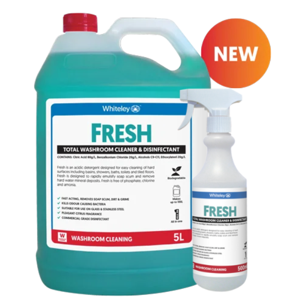 Whiteley | Fresh Total Washroom Cleaner and Disinfectant and Spray Bottle | Crystalwhite Cleaning Supplies Melbourne.