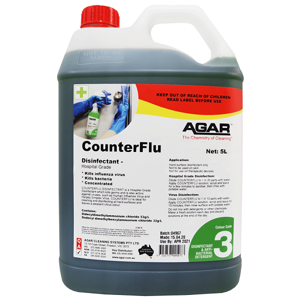 Agar | Agar Counter 5Lt Flu Hospital Grade Disinfectant | Crystalwhite Cleaning Supplies Melbourne